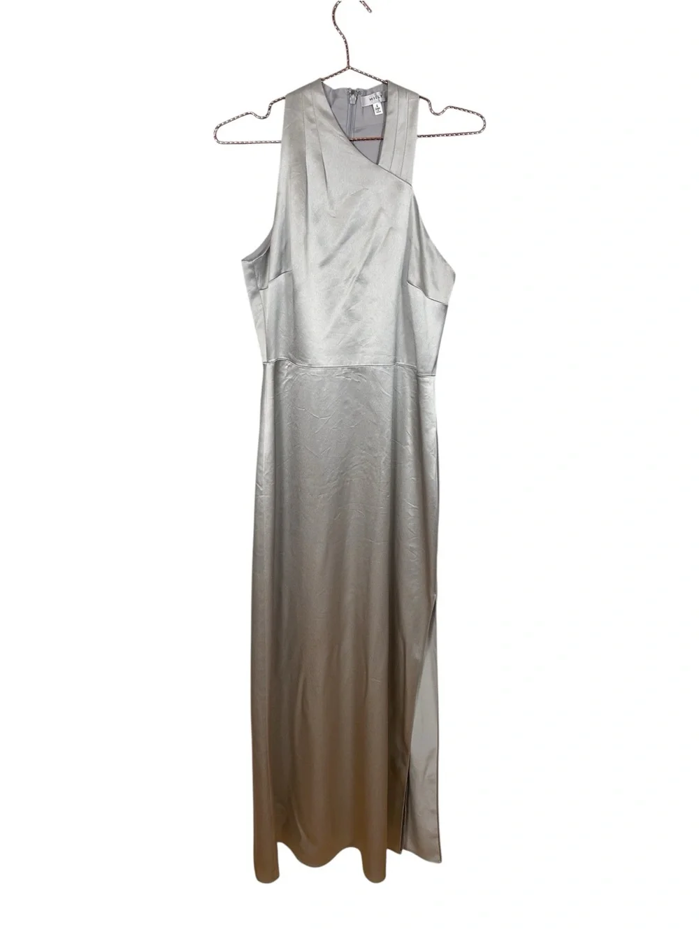 Milly Taryn Satin Halter Maxi Dress in Silver